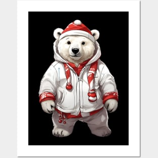 Polar bear wearing a Christmas costume Posters and Art